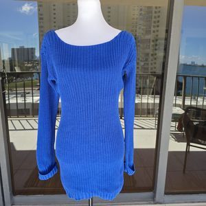 GUESS Sweater Dress Womens Medium Blue Scoop-Neck Long Sleeve Y2K
